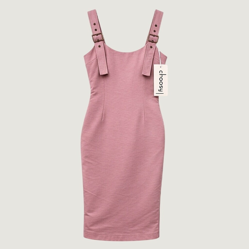 Choosy Womens Blush Pink Buckle Strap Midi Sheath Dress Size Small NWT